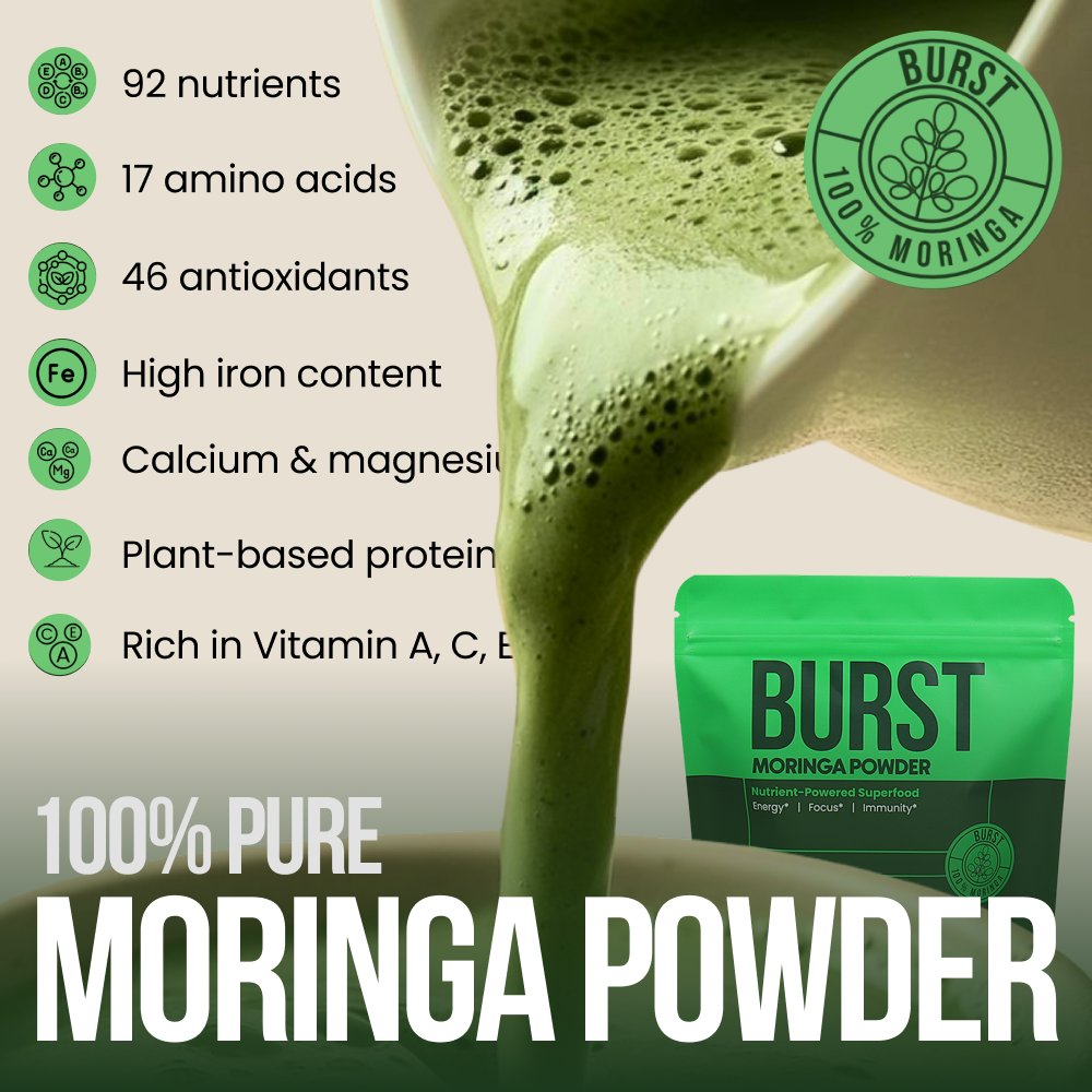 100% Pure Moringa Powder for Energy, Hormonal Balance & Skin